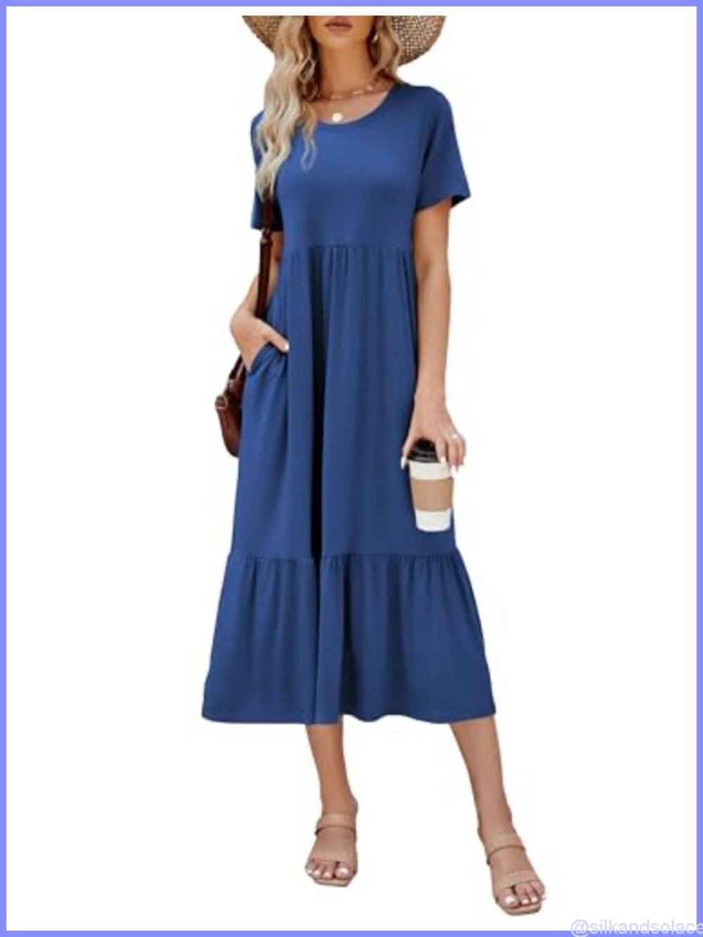 Flowy Tiered Maxi Sundress with Pockets, Short Sleeve Beach Dress